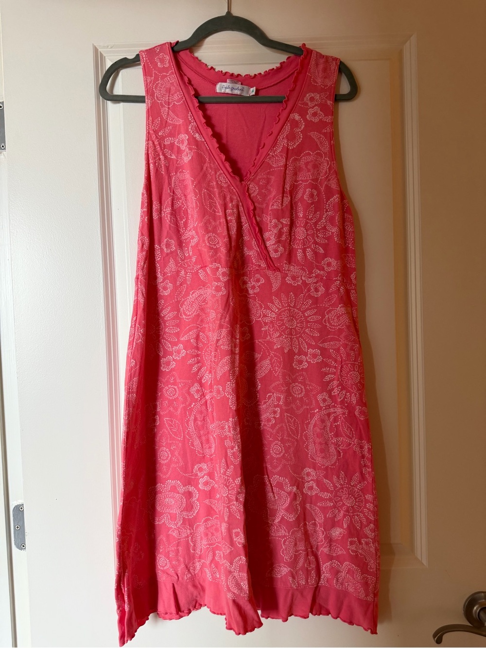fresh produce Coral Pink Ruffle-Trim Tank Dress